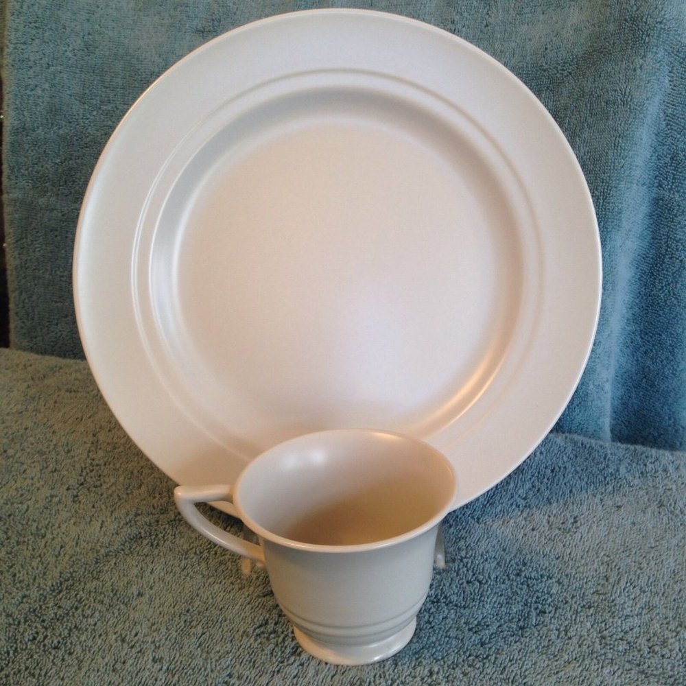 Franciscan Pottery Plate & Cup Set Montecito ~2 Pc.~ Satin Gray USA VTG